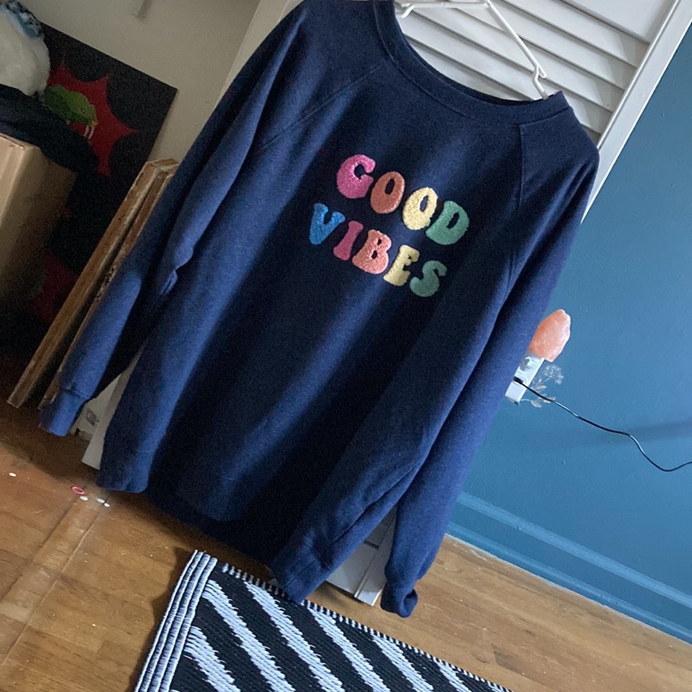 (S) ‘Wildfox’ long sleeve crew neck (dark blue) trippy multicolor good vibes